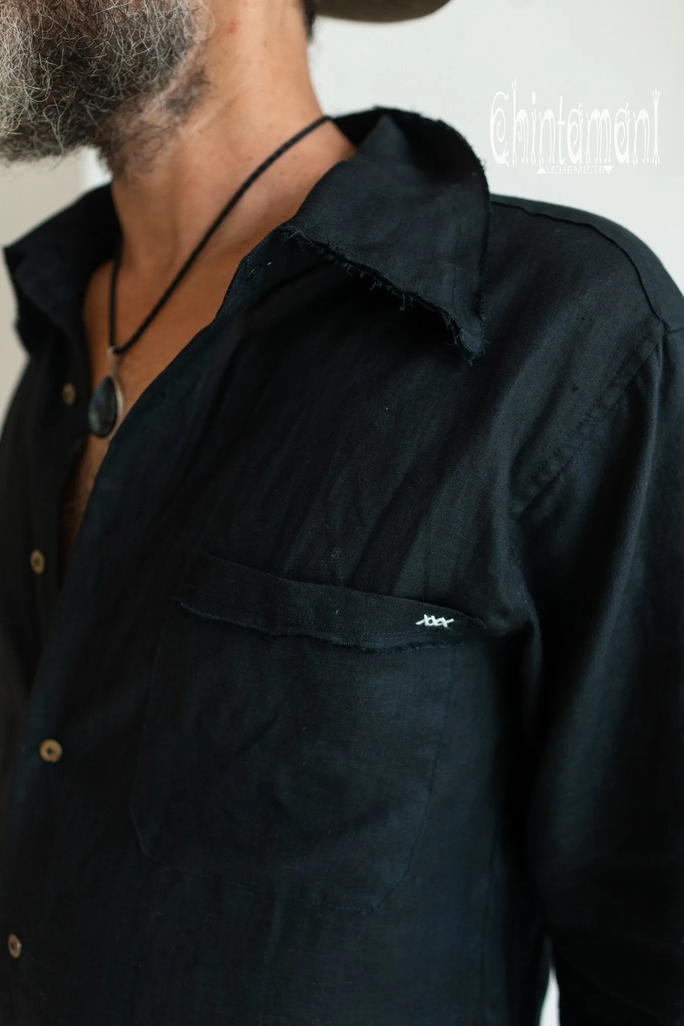 3/4 Linen Overalls for Men / Coverall Jumpsuit with Belt / Black