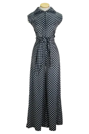 70s Avon Blk/Wht Polka Dot Jumpsuit          M