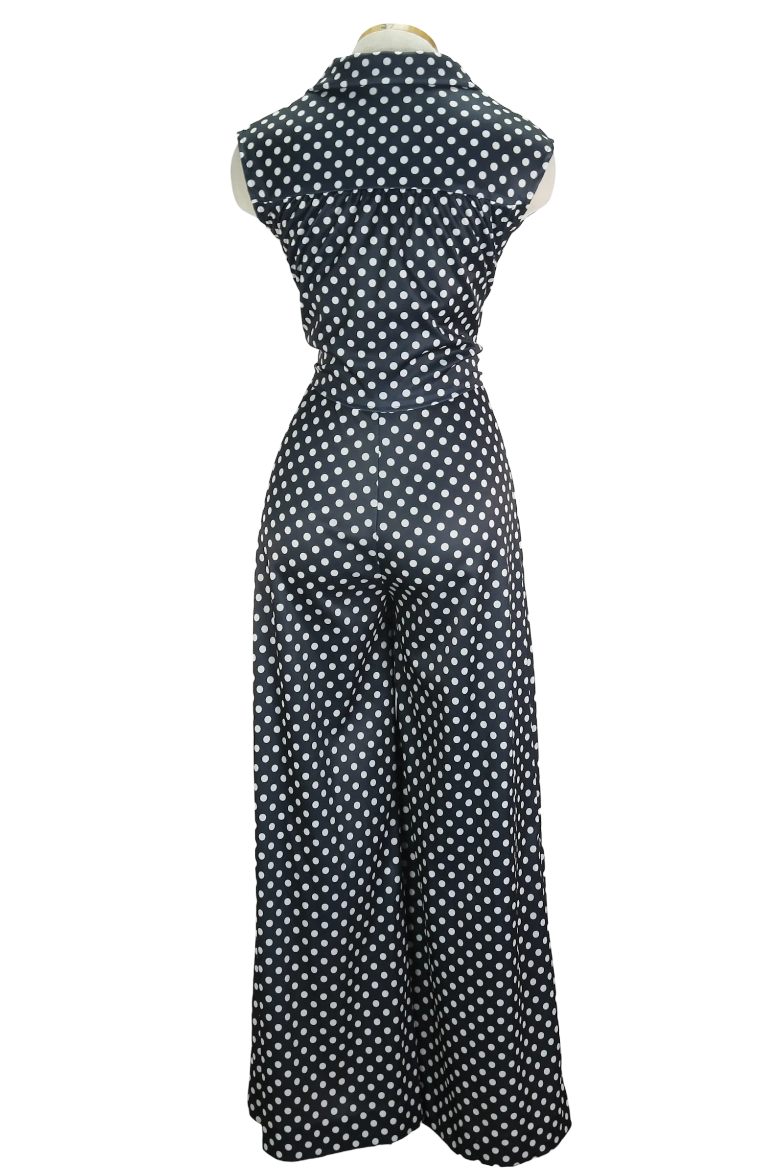 70s Avon Blk/Wht Polka Dot Jumpsuit          M