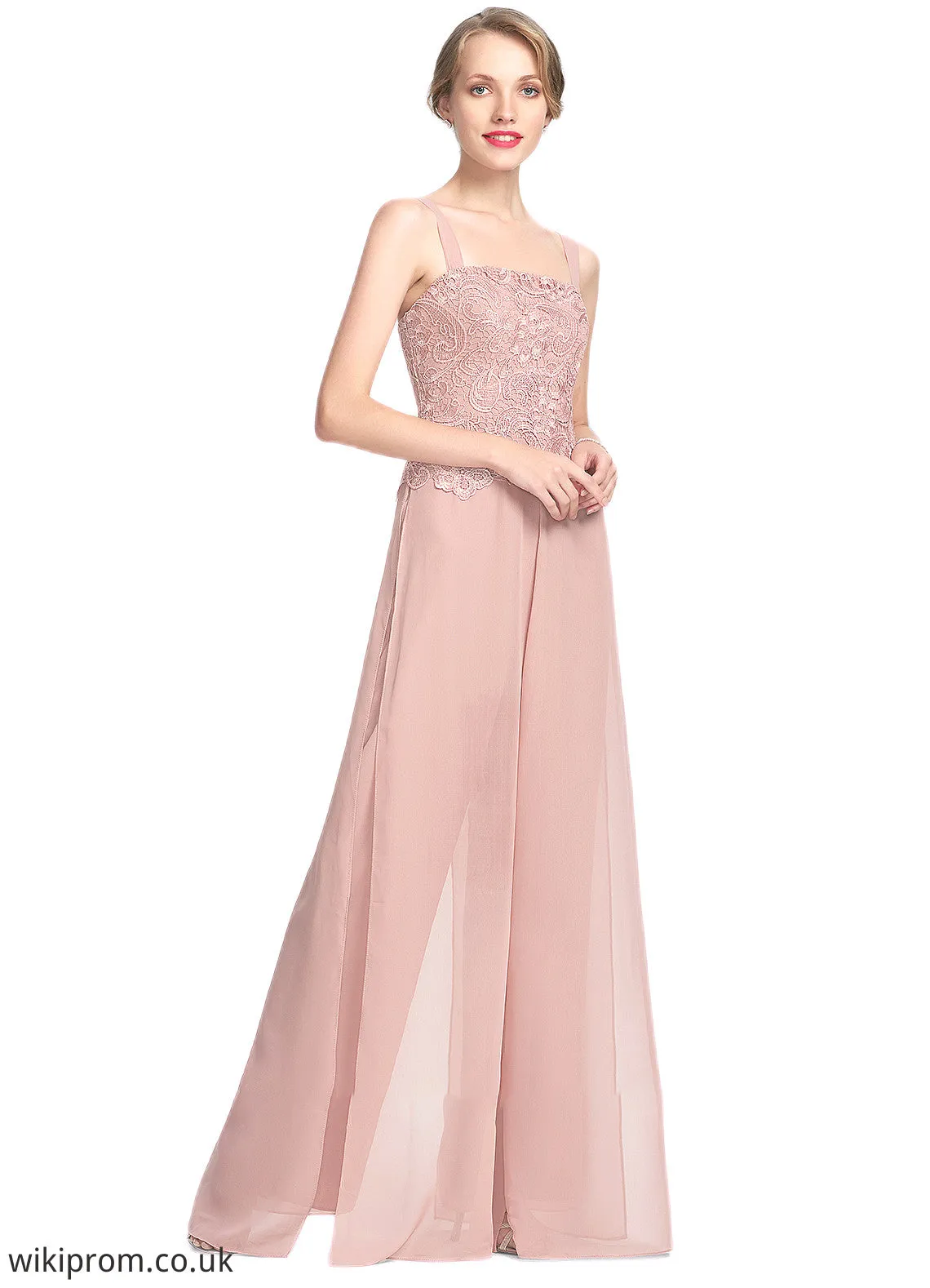 Abbey Jumpsuit/Pantsuit Square Neckline Floor-Length Chiffon Lace Mother of the Bride Dress SWK126P0014828