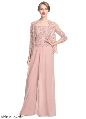 Abbey Jumpsuit/Pantsuit Square Neckline Floor-Length Chiffon Lace Mother of the Bride Dress SWK126P0014828