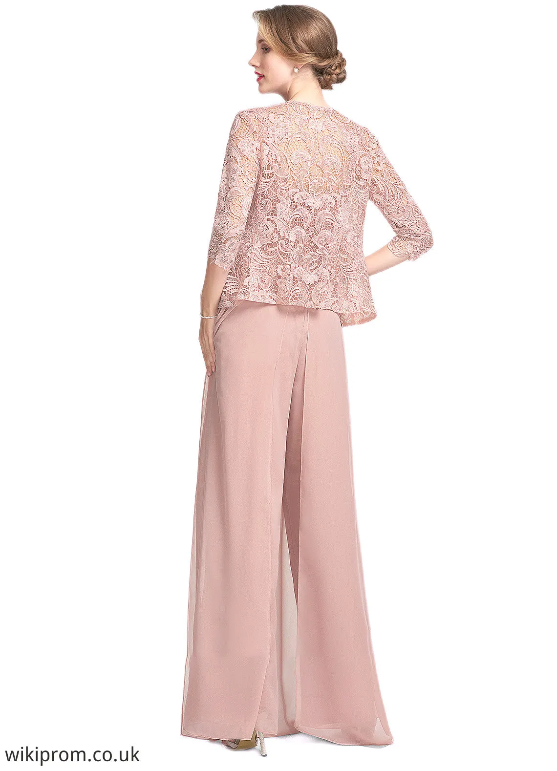 Abbey Jumpsuit/Pantsuit Square Neckline Floor-Length Chiffon Lace Mother of the Bride Dress SWK126P0014828