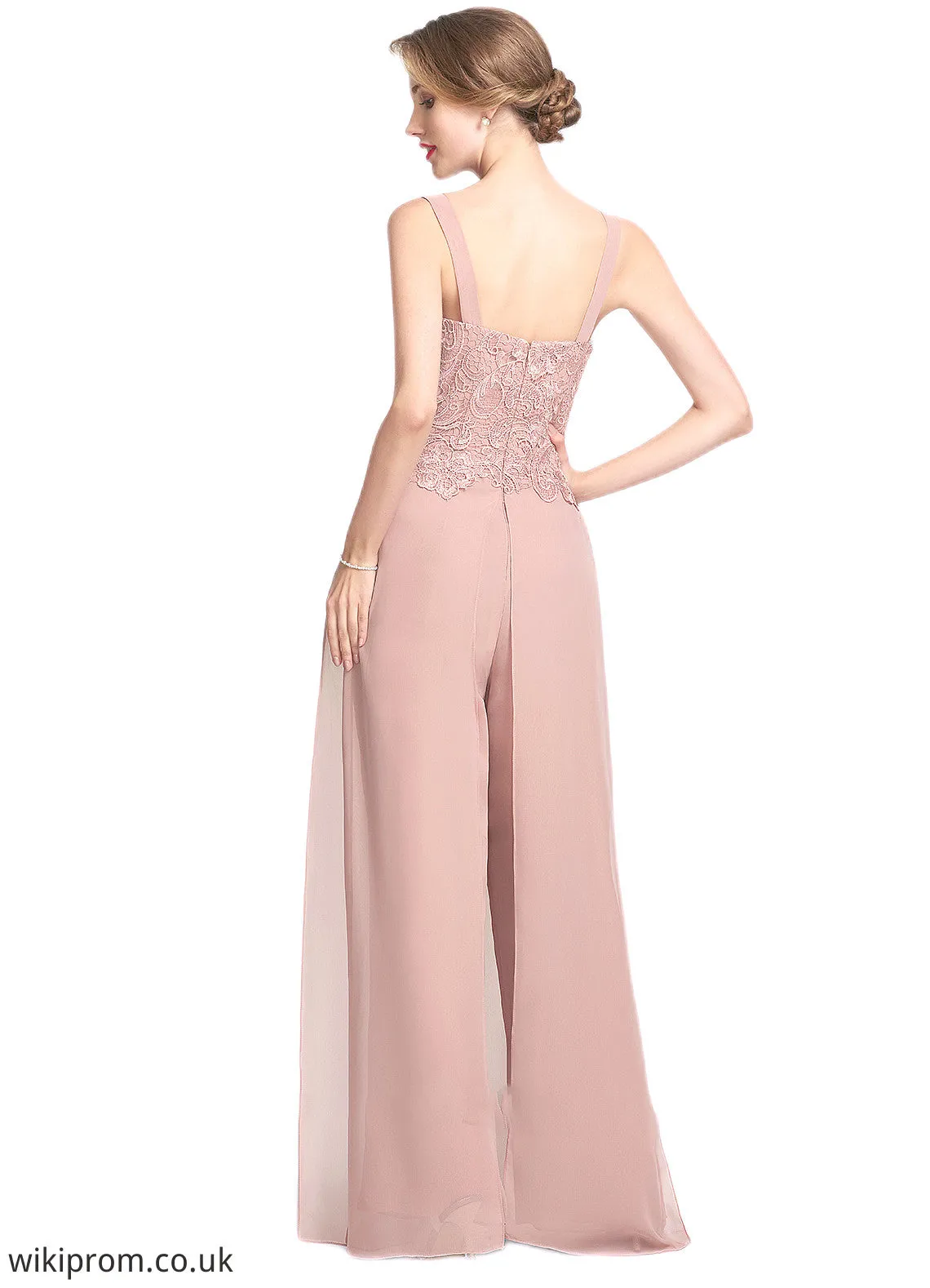 Abbey Jumpsuit/Pantsuit Square Neckline Floor-Length Chiffon Lace Mother of the Bride Dress SWK126P0014828