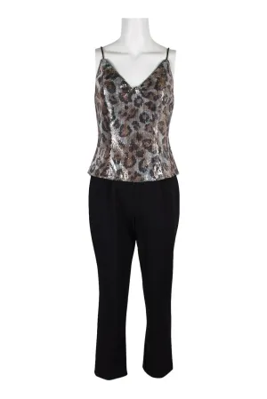Adrianna Papell Elegant V-Neck Sequin Mesh Jumpsuit with Chic Zipper Back