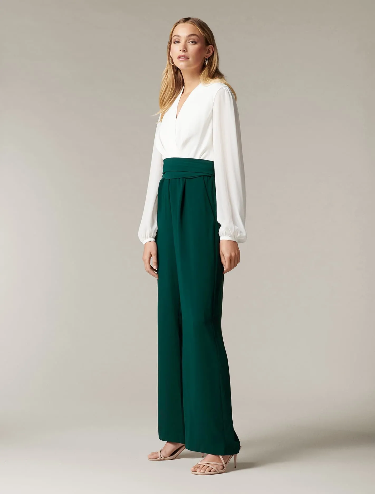 Agatha Wrap Sheer Sleeve Jumpsuit