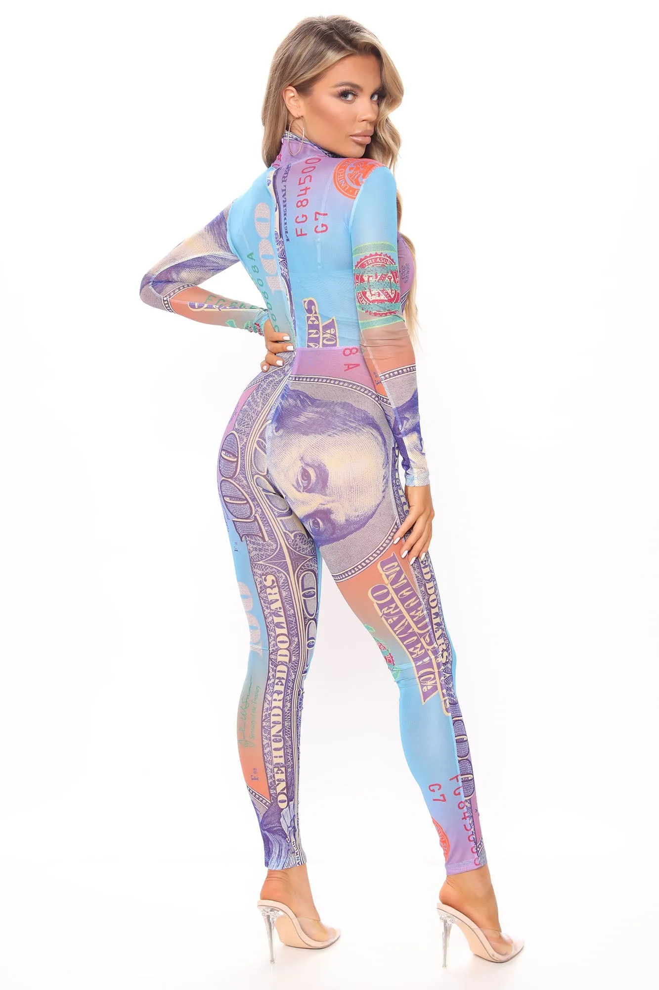 All About That Loot Mesh Jumpsuit - Purple/combo