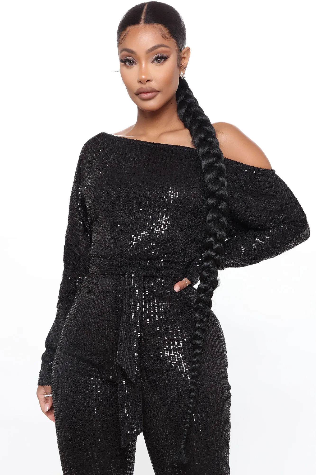 All Eyes On Me Sequin Jumpsuit - Black