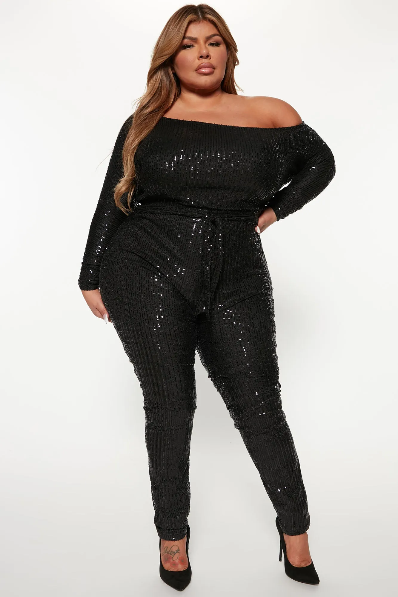 All Eyes On Me Sequin Jumpsuit - Black