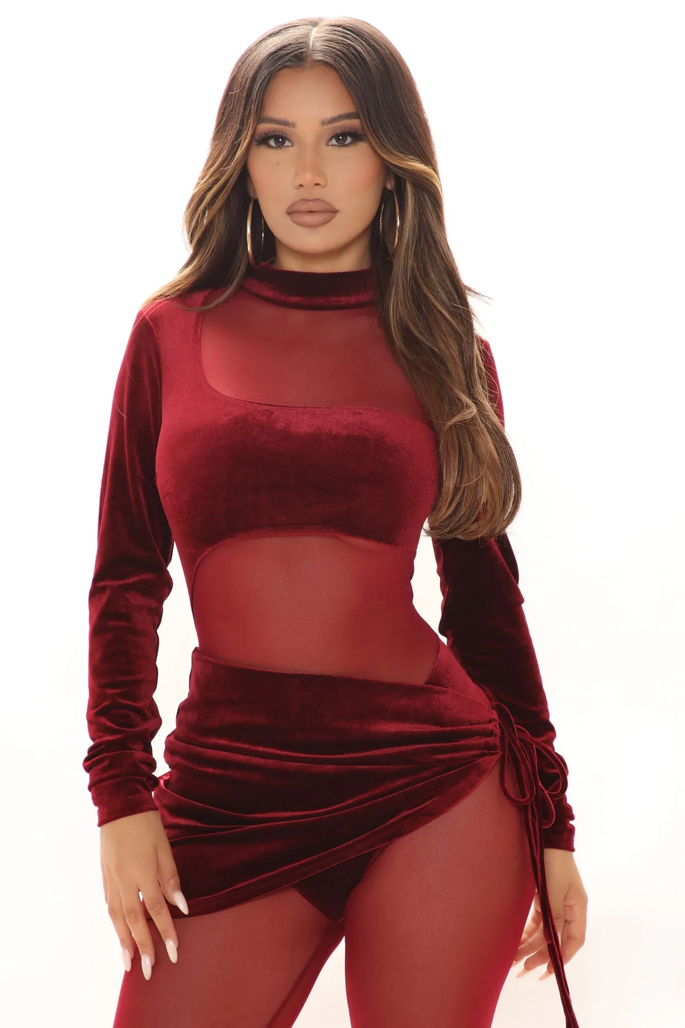 All Wrapped In Velvet Jumpsuit - Burgundy