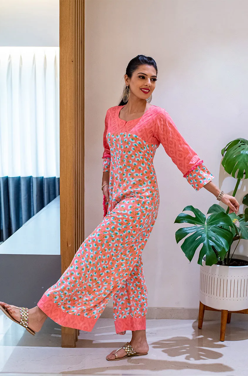 ALLOY- Pink Floral Jumpsuit With Side Patch Pocket.
