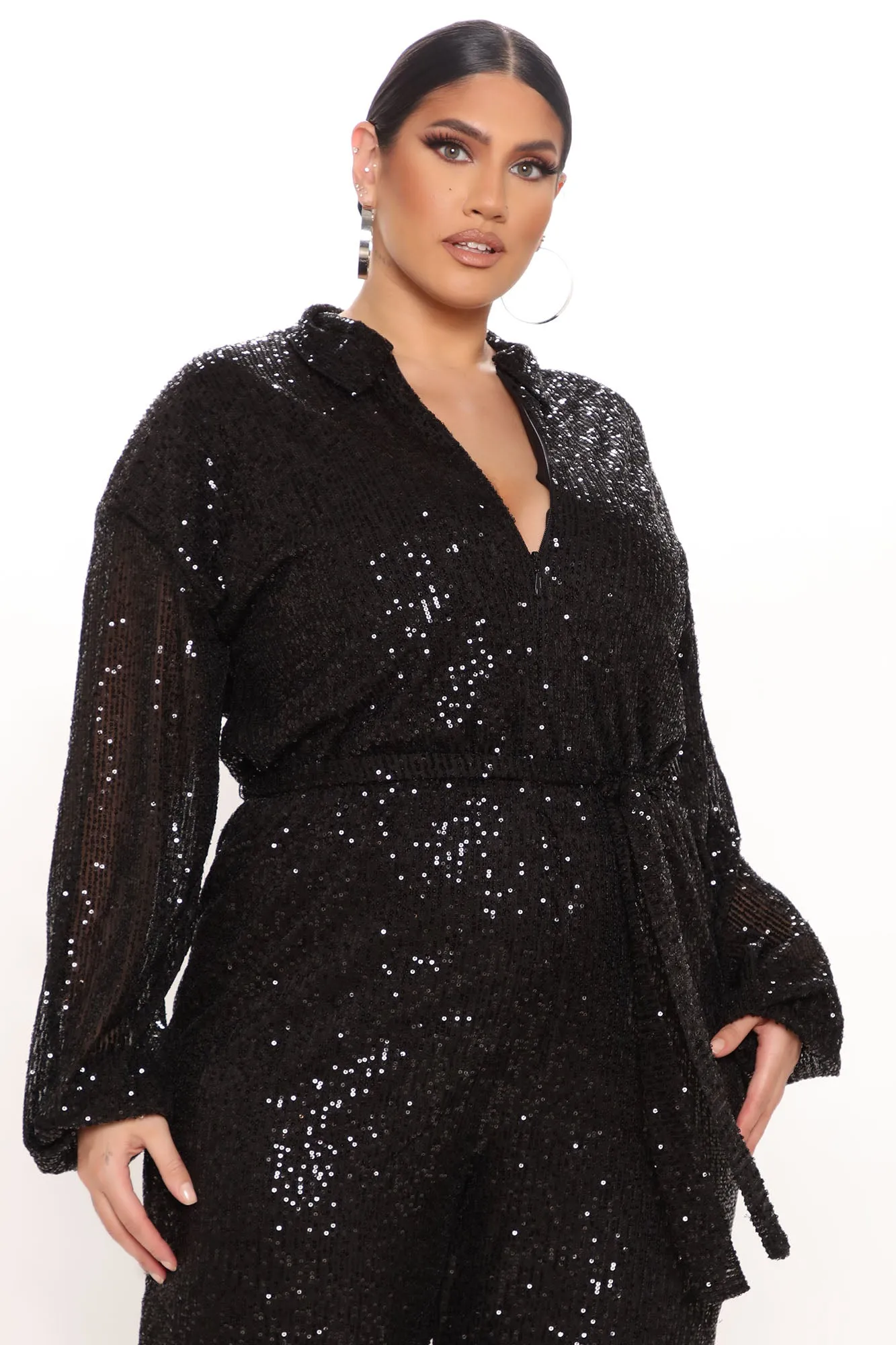 Angela Sequin Jumpsuit - Black