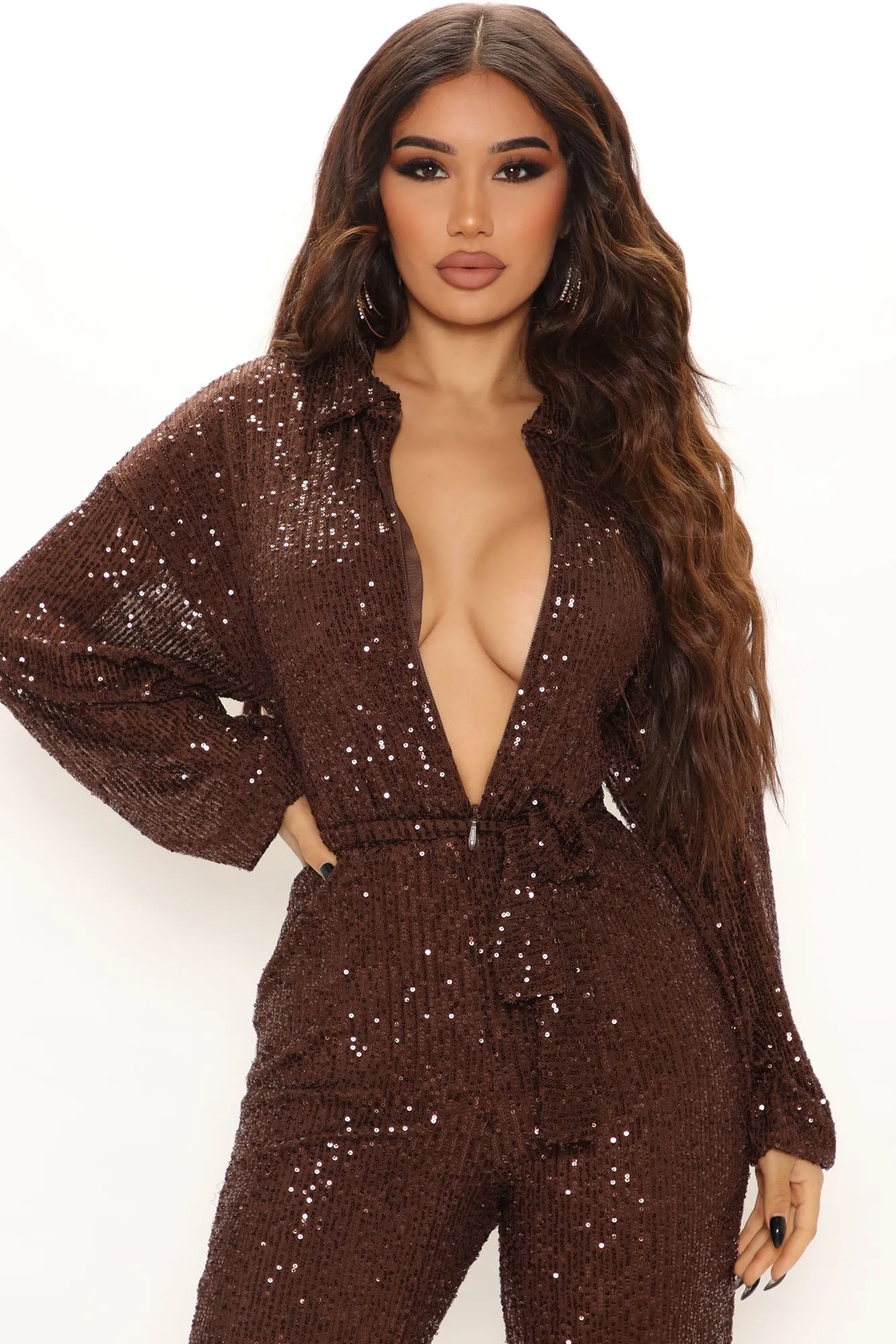 Angela Sequin Jumpsuit - Brown