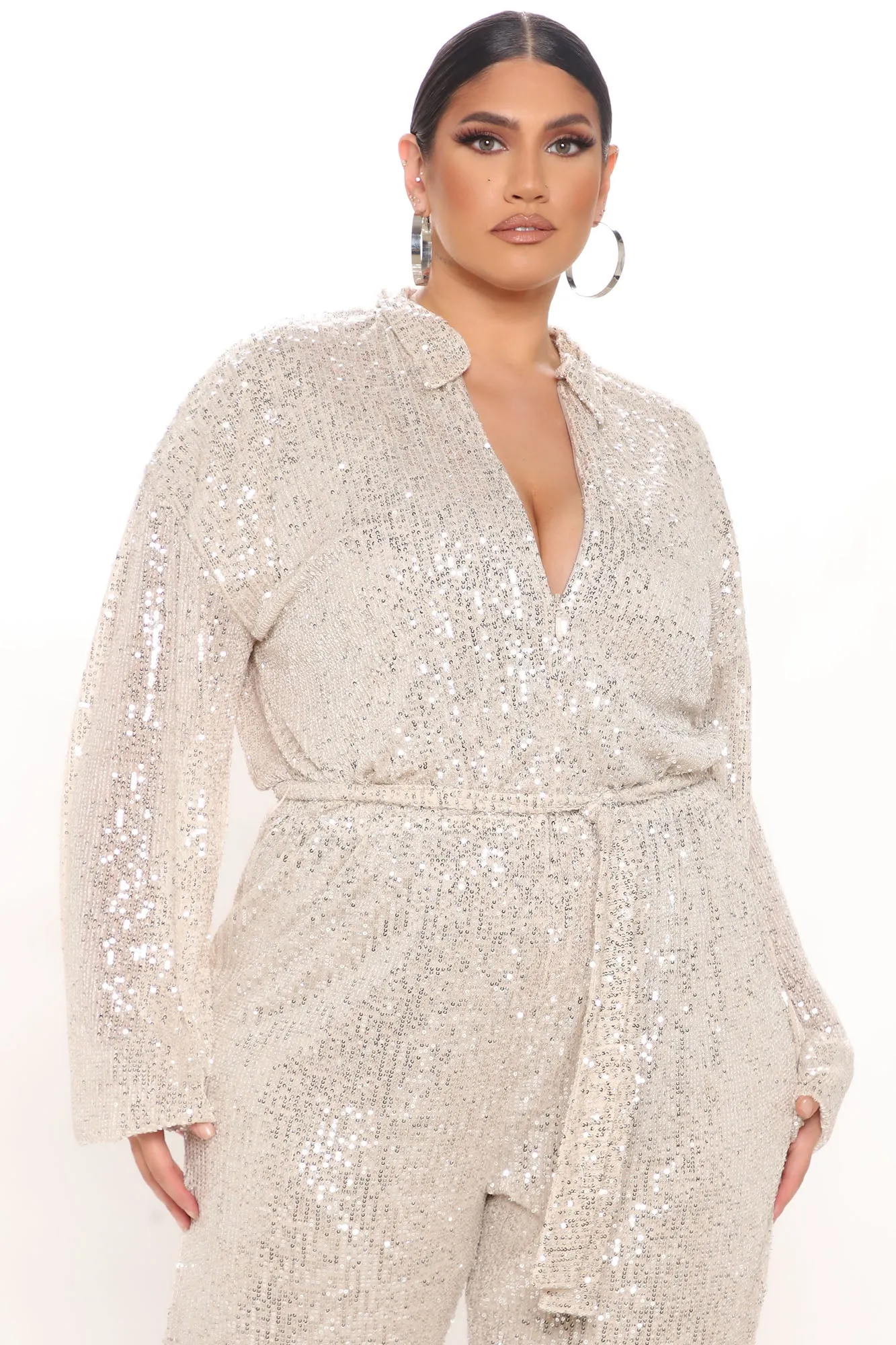 Angela Sequin Jumpsuit - Silver