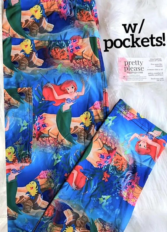 Ariel Little Mermaid Princess Super SOFT Luxe Leggings Flounder Disney os tc Plus rts