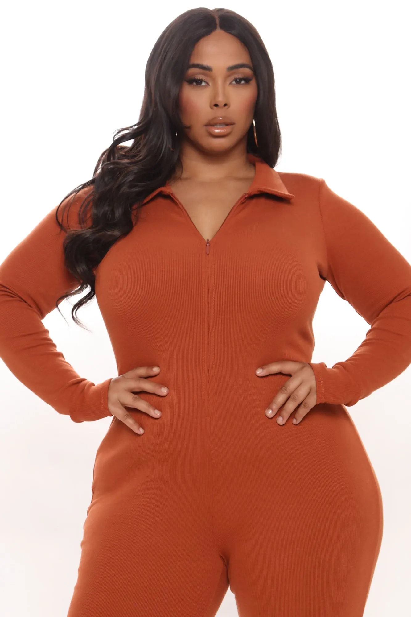 Ashley Rib Jumpsuit - Rust