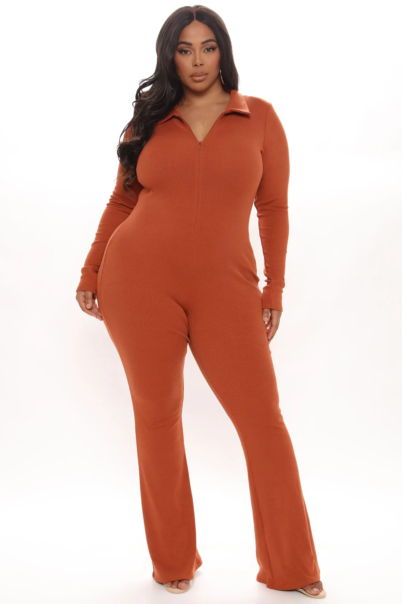 Ashley Rib Jumpsuit - Rust