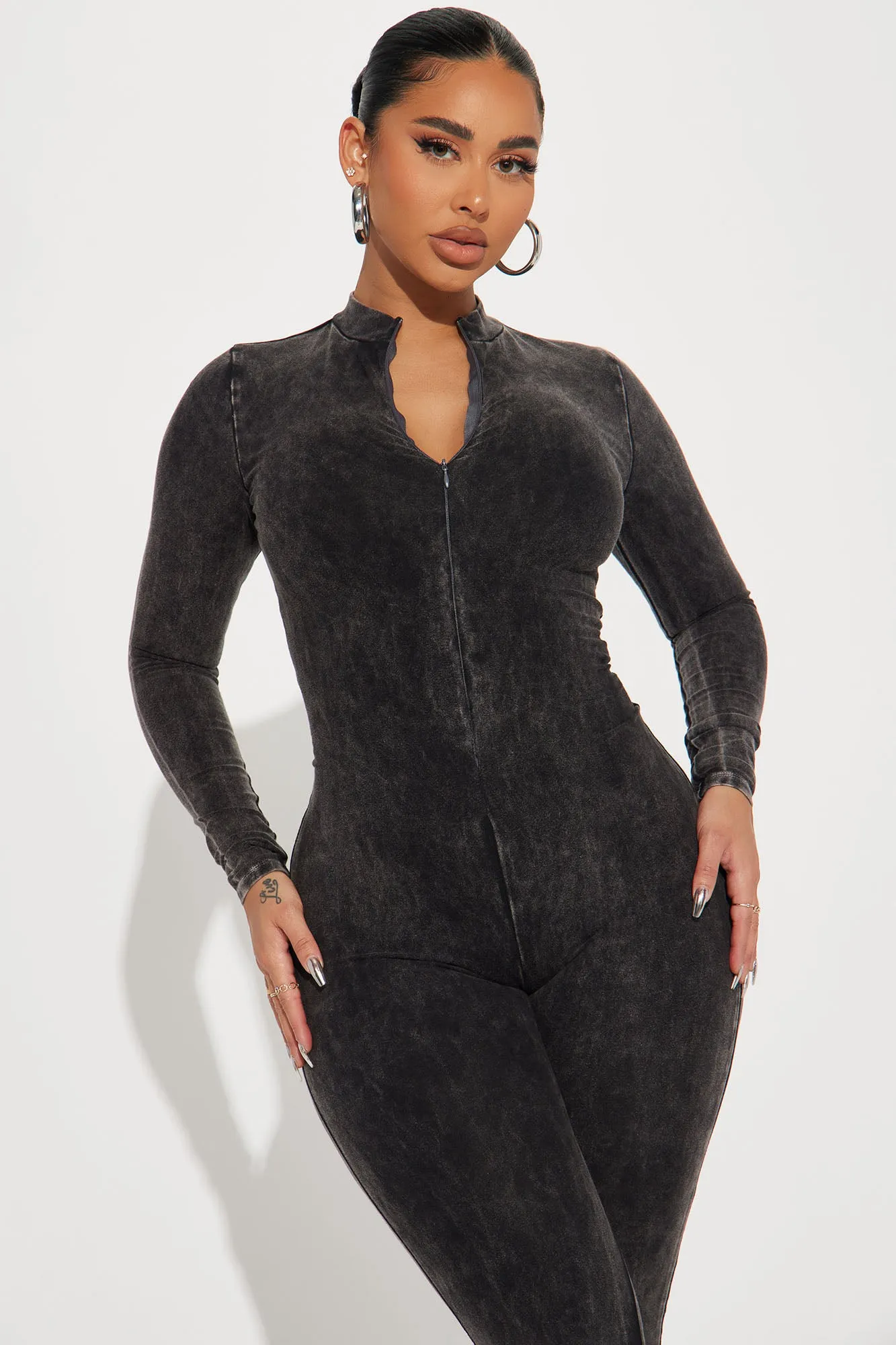 Aubrey Mineral Wash Jumpsuit - Charcoal