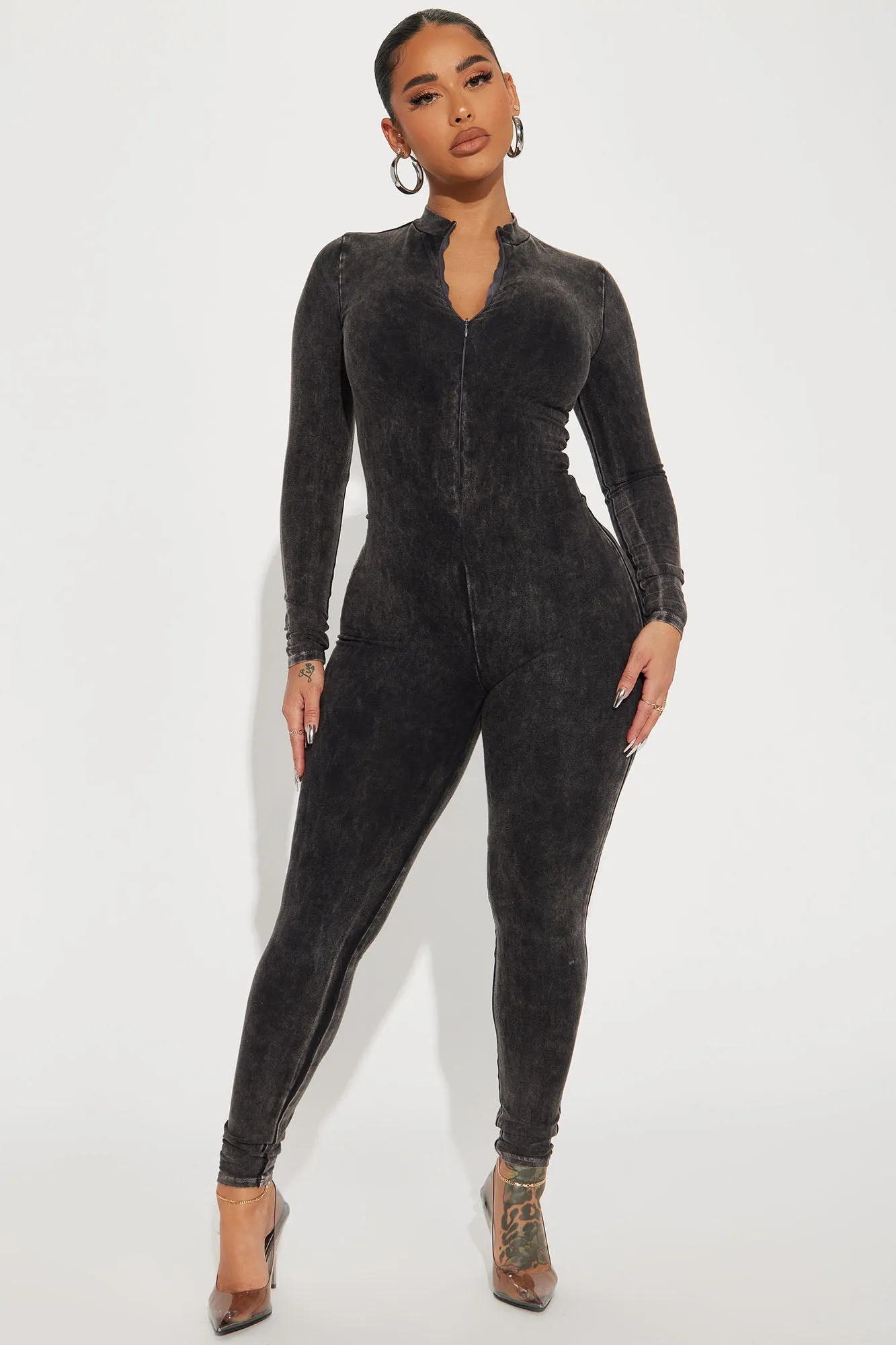 Aubrey Mineral Wash Jumpsuit - Charcoal