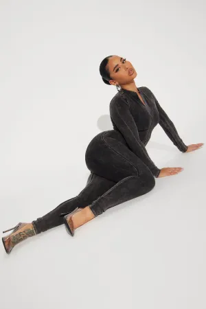 Aubrey Mineral Wash Jumpsuit - Charcoal
