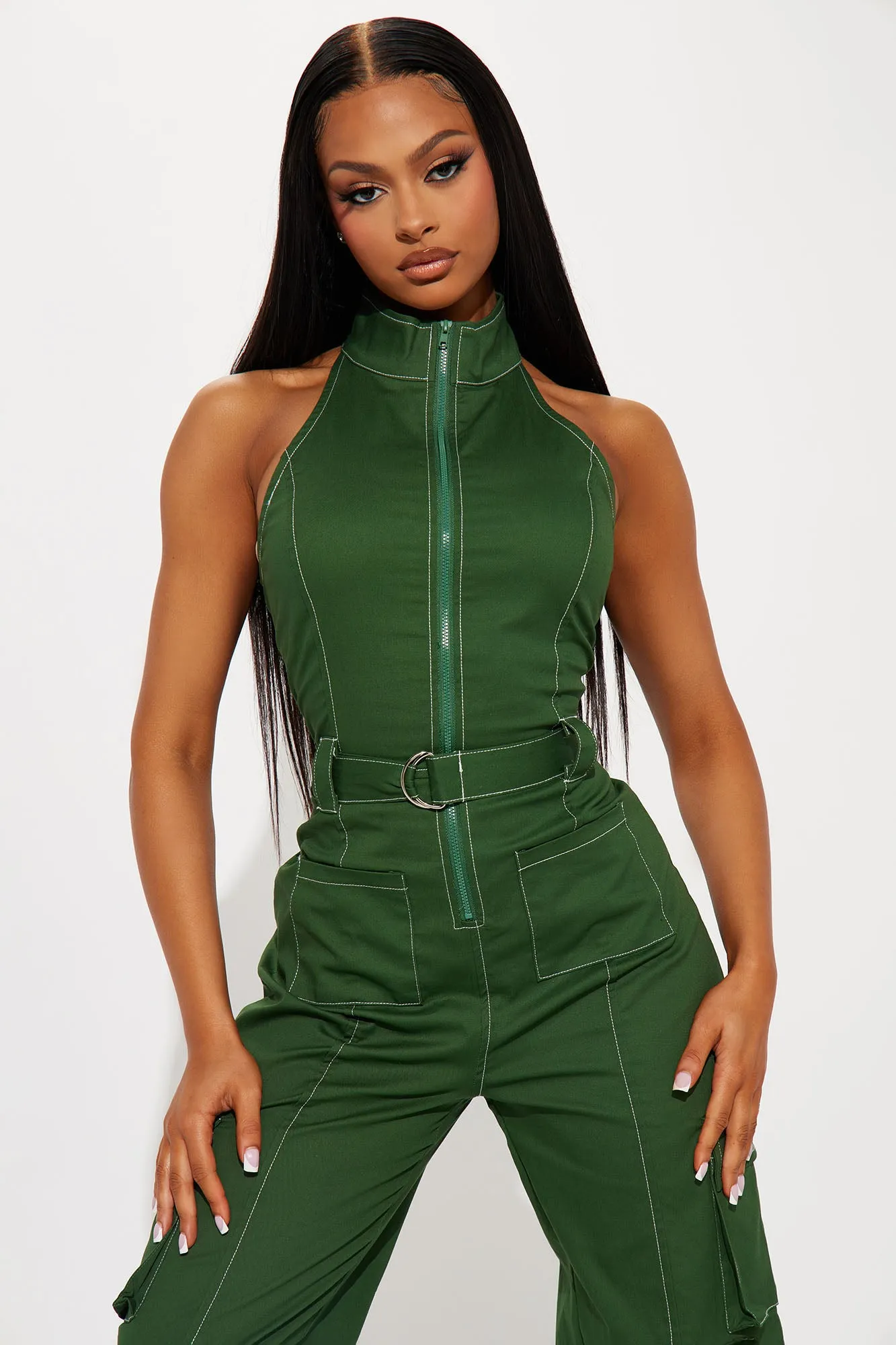Back At It Cargo Jumpsuit - Green