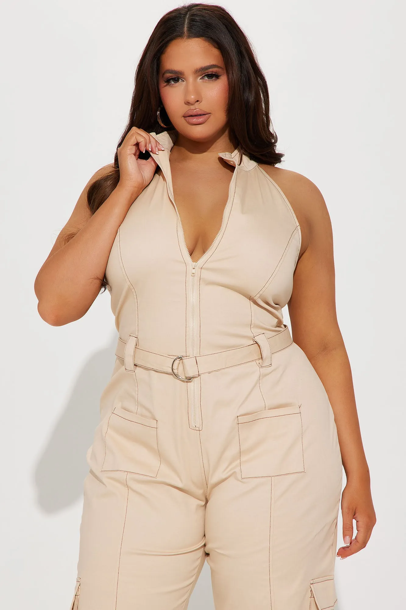 Back At It Cargo Jumpsuit - Khaki