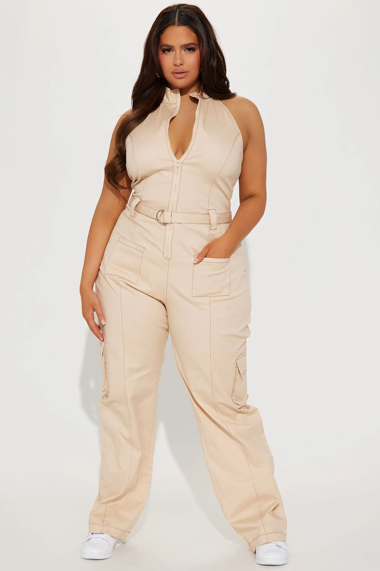 Back At It Cargo Jumpsuit - Khaki