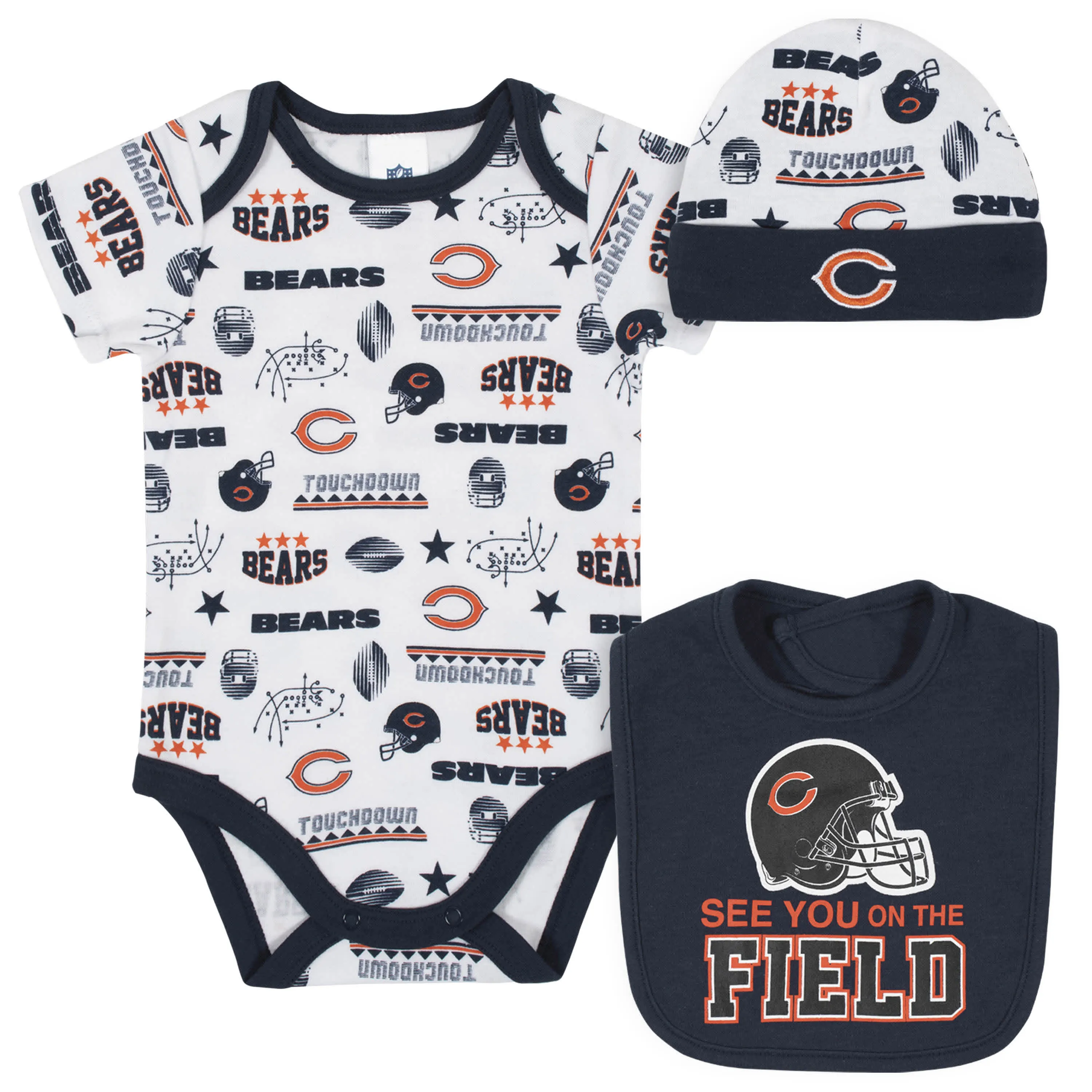 Bears Baby Boys 3-Piece Bodysuit, Bib, and Cap Set