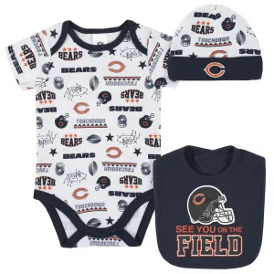 Bears Baby Boys 3-Piece Bodysuit, Bib, and Cap Set