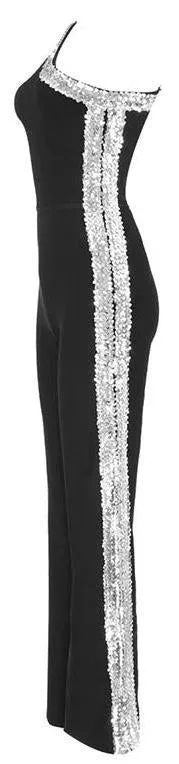 Black One-Strap Sequin-Embellished Jumpsuit