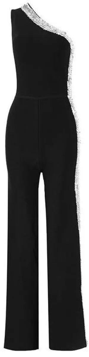 Black One-Strap Sequin-Embellished Jumpsuit