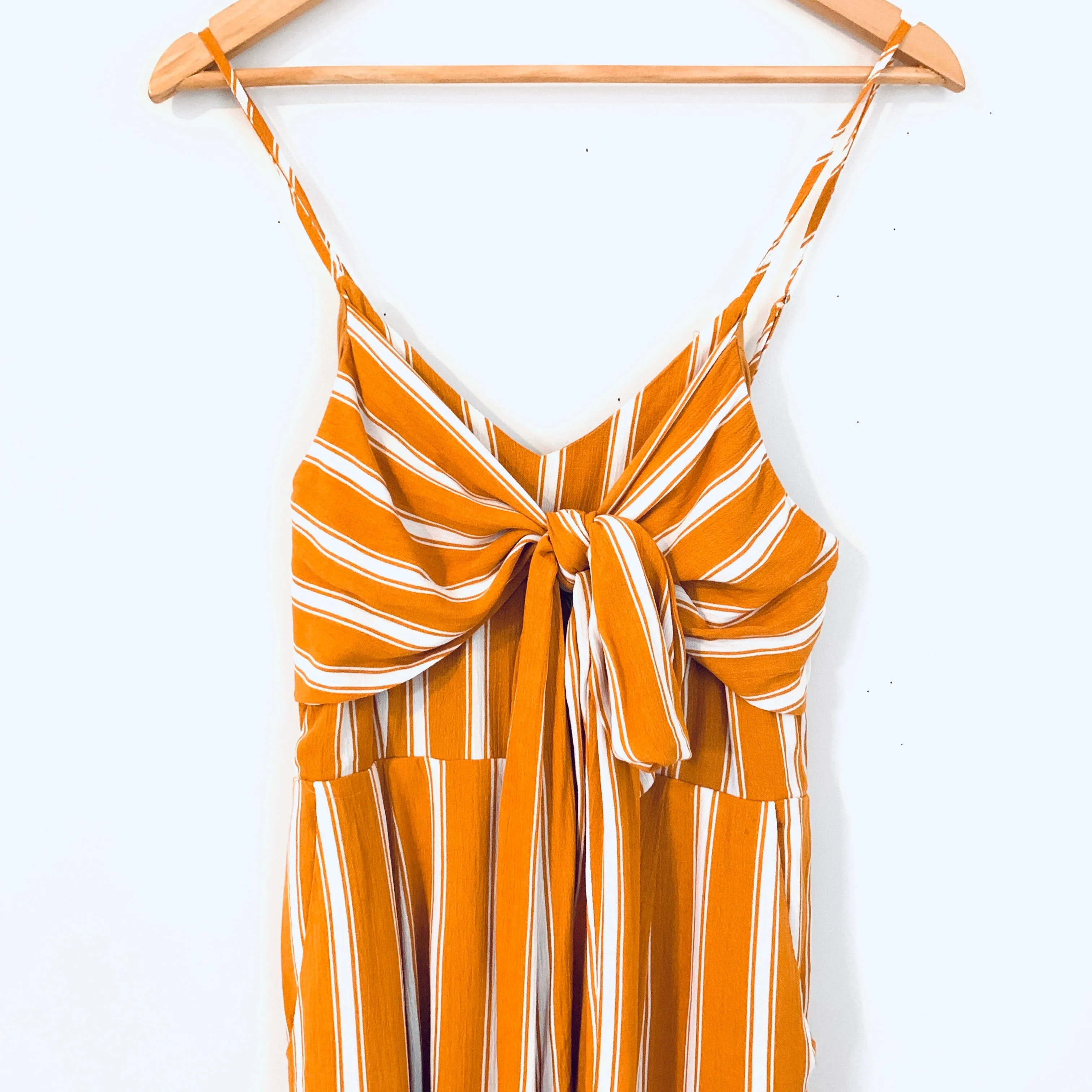 Blue Blush Mustard Stripe Tie Front Jumpsuit with Pockets- Size S