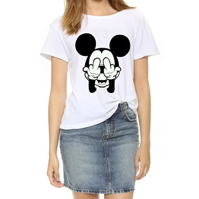 Brand New Summer Harajuku T-Shirts Women Short Sleeve Mouse Print Female T Shirt Woman O-neck Punk Tee Tops Casual Clothing