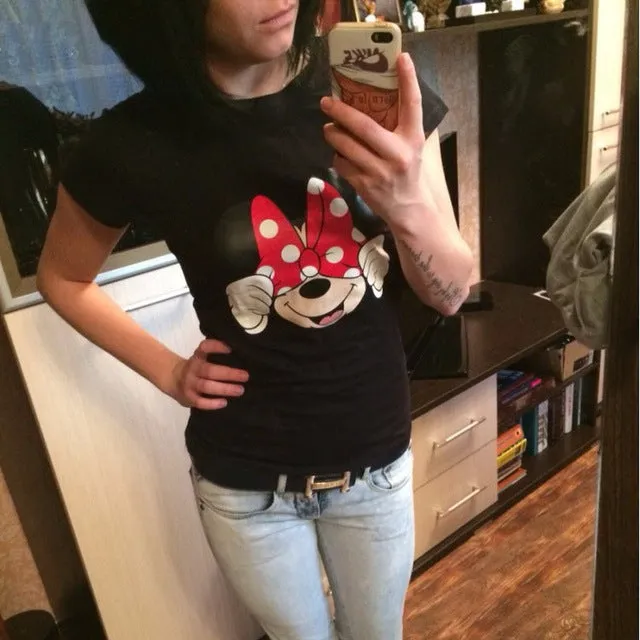 Brand New Summer Harajuku T-Shirts Women Short Sleeve Mouse Print Female T Shirt Woman O-neck Punk Tee Tops Casual Clothing
