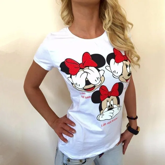 Brand New Summer Harajuku T-Shirts Women Short Sleeve Mouse Print Female T Shirt Woman O-neck Punk Tee Tops Casual Clothing