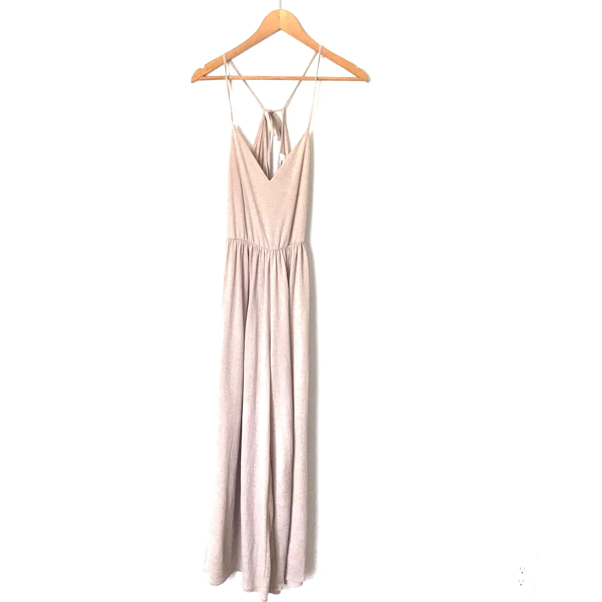 Carly Jean Taupe Adjustable Strap Wide Leg Jumpsuit- Size S