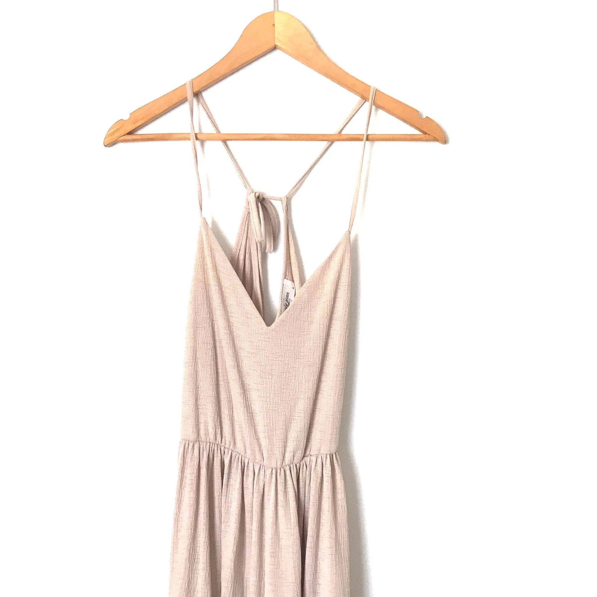 Carly Jean Taupe Adjustable Strap Wide Leg Jumpsuit- Size S