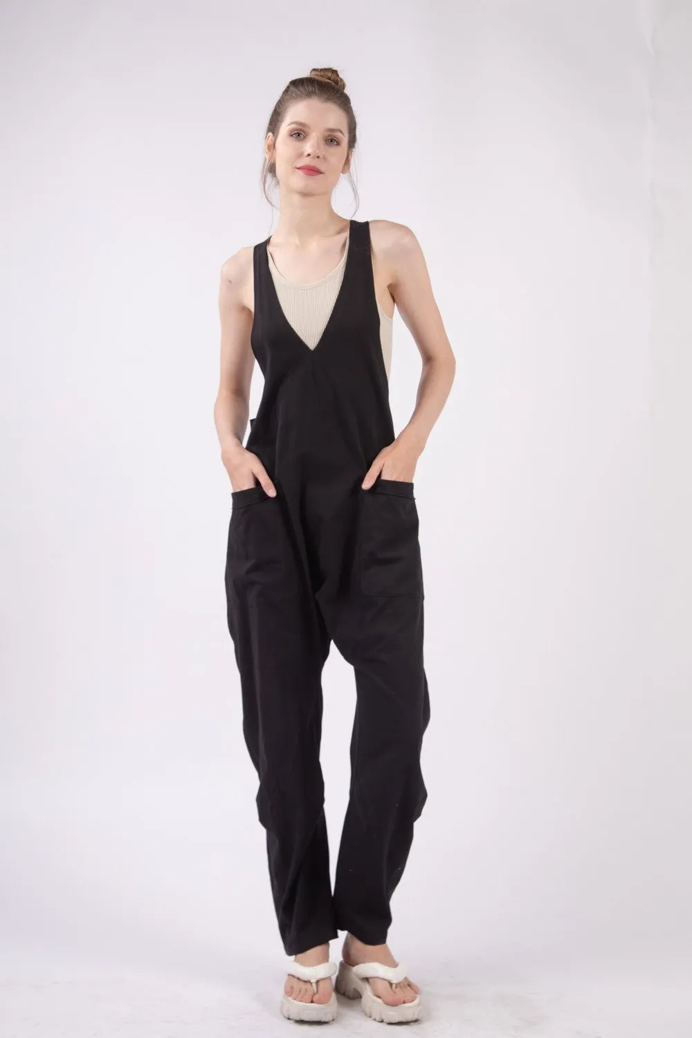 Casual Loose Fit Solid Knit Baggy Jumpsuit