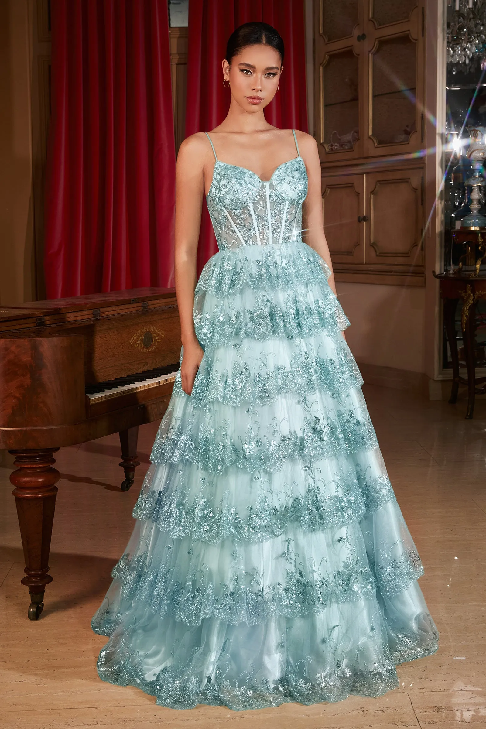 Cinderella Divine KV1108 Ladivine Tiered & Layered Sequin Corset Ball Gown