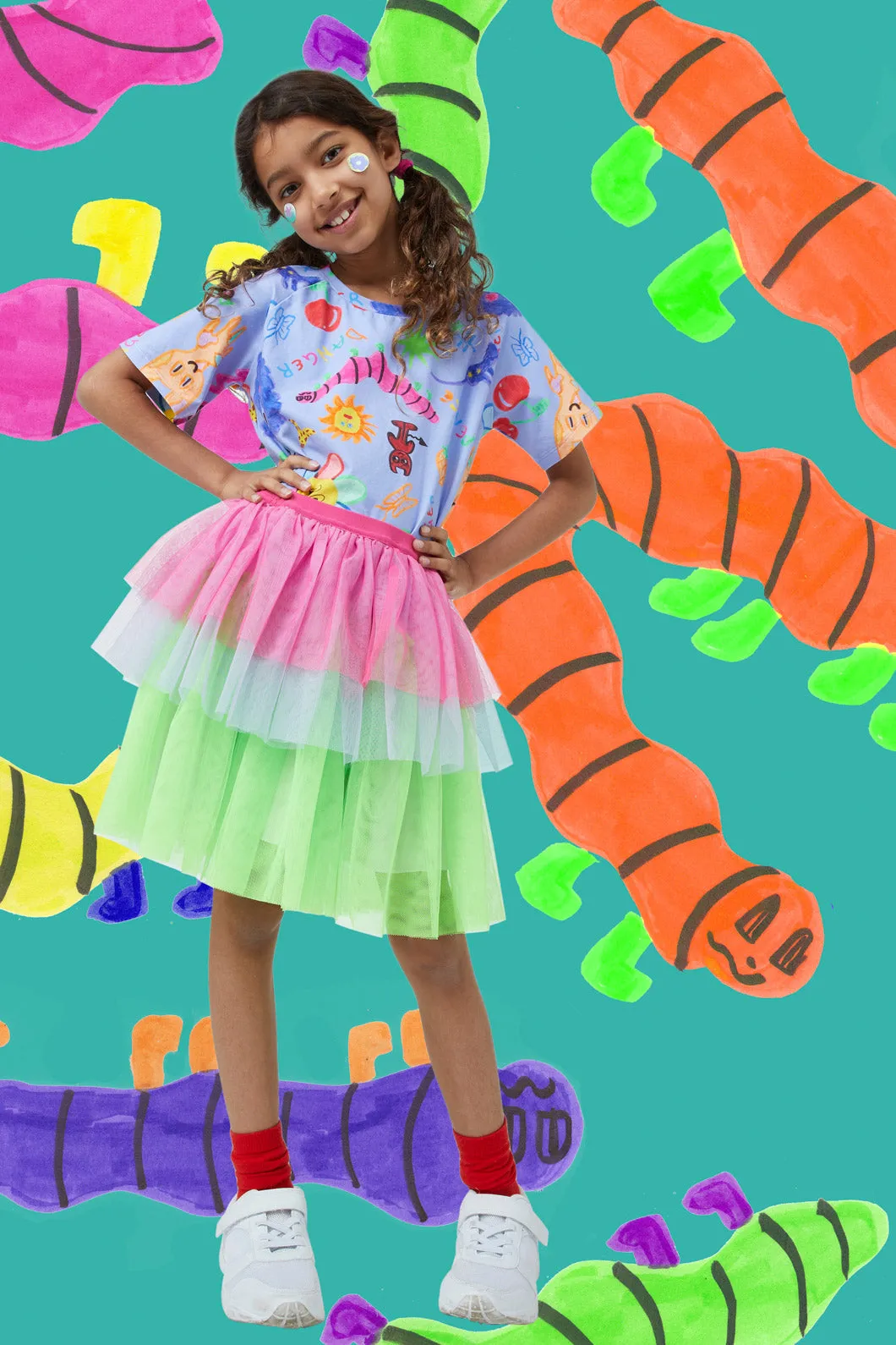 Colour Block Kids Mesh Layered Skirt