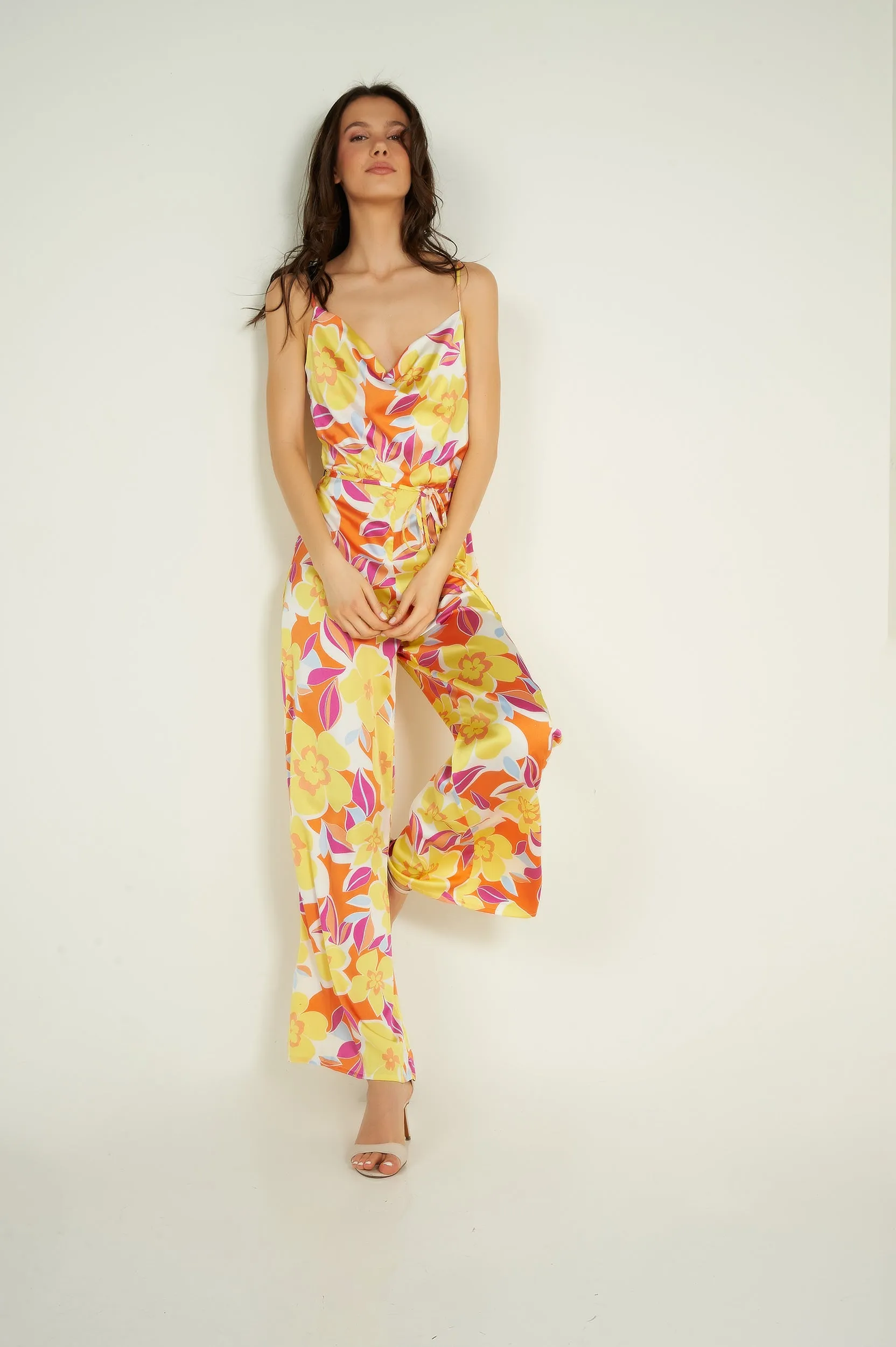 Combinaison fleurie en satin - MAGALI - (R-C11)