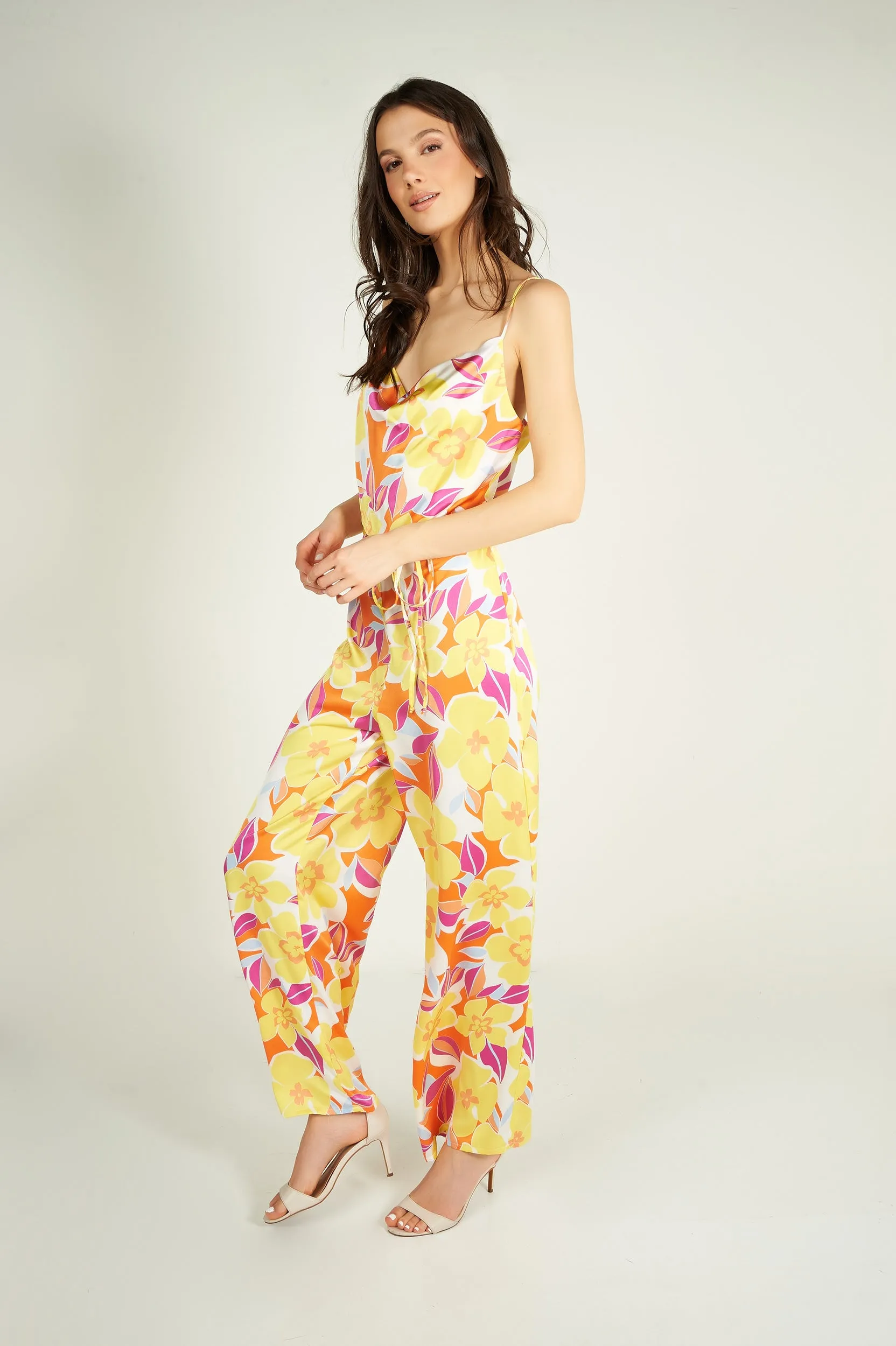 Combinaison fleurie en satin - MAGALI - (R-C11)