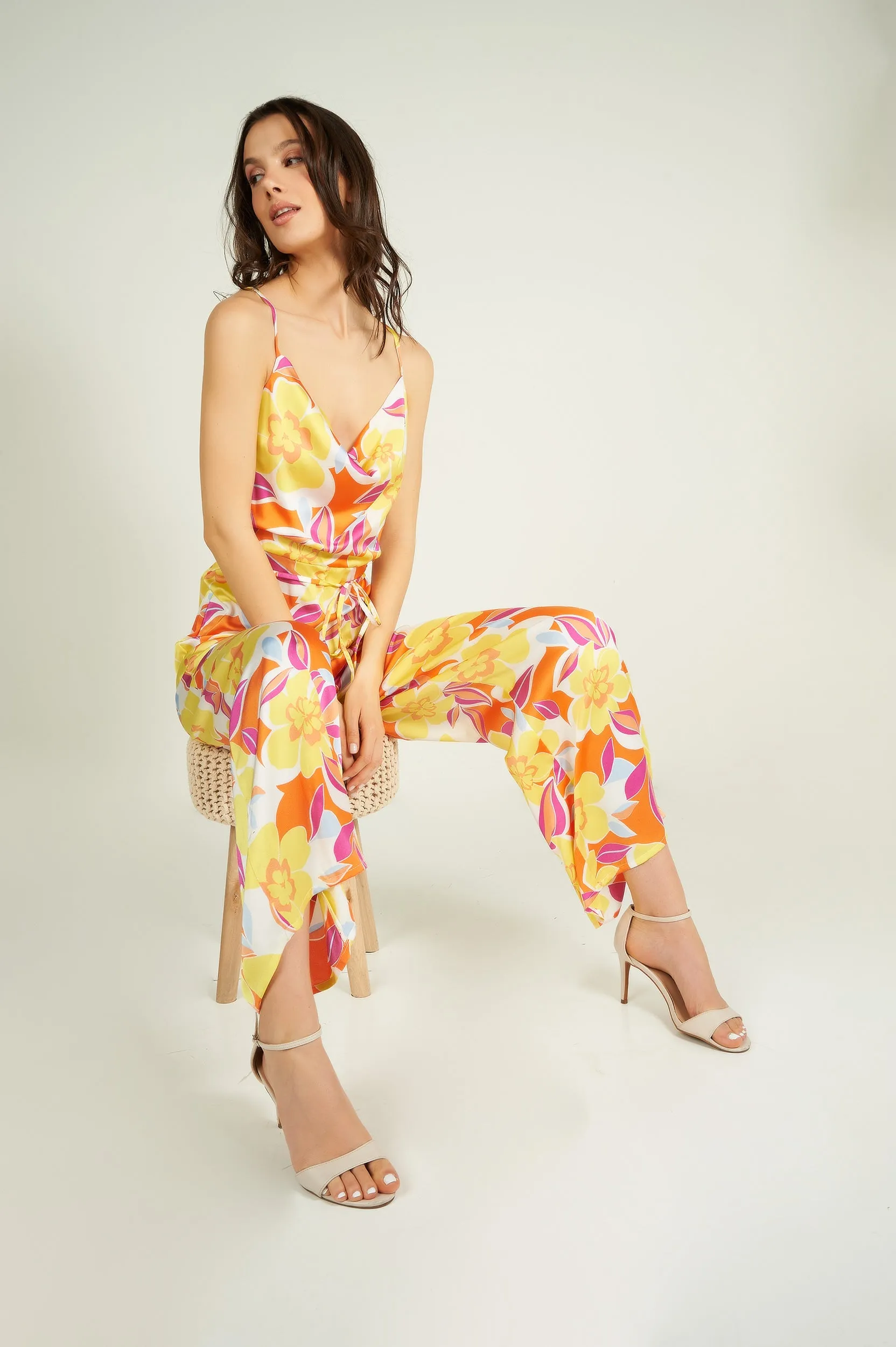 Combinaison fleurie en satin - MAGALI - (R-C11)