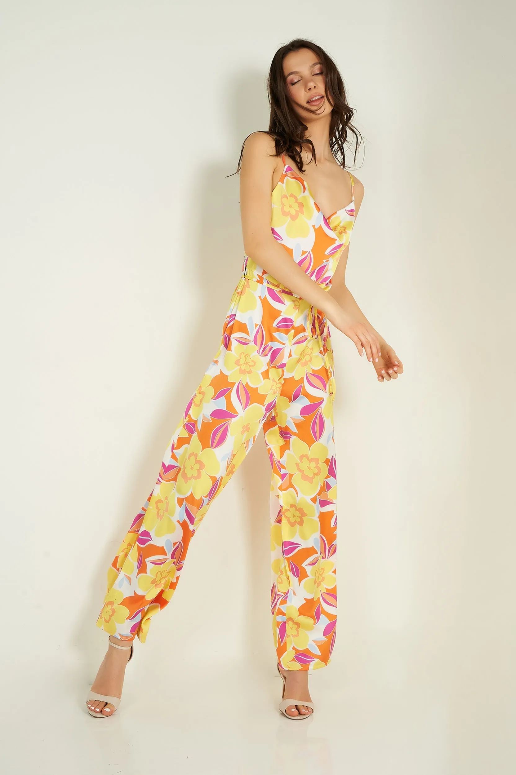 Combinaison fleurie en satin - MAGALI - (R-C11)