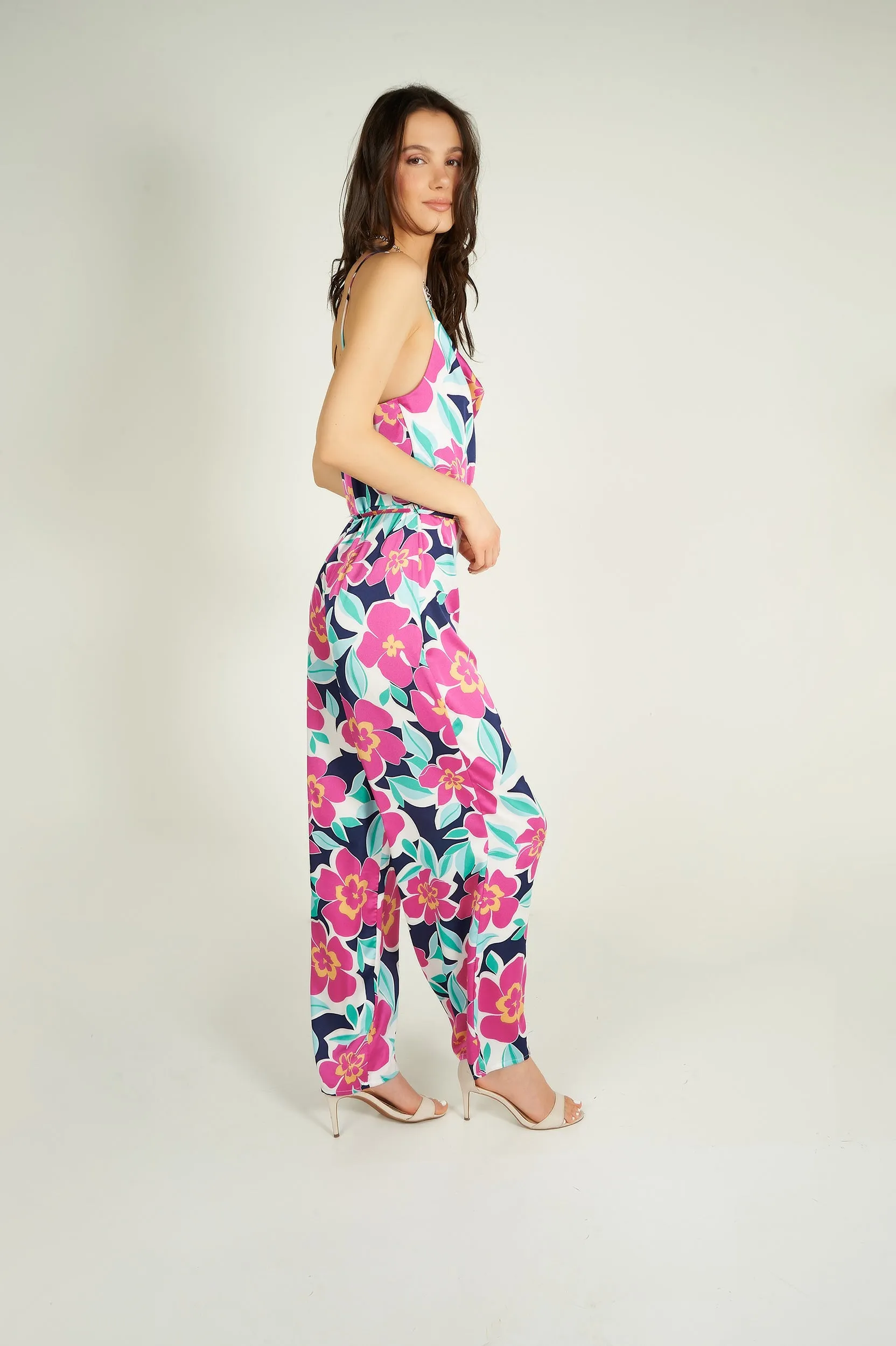 Combinaison fleurie en satin - MAGALI - (R-C11)