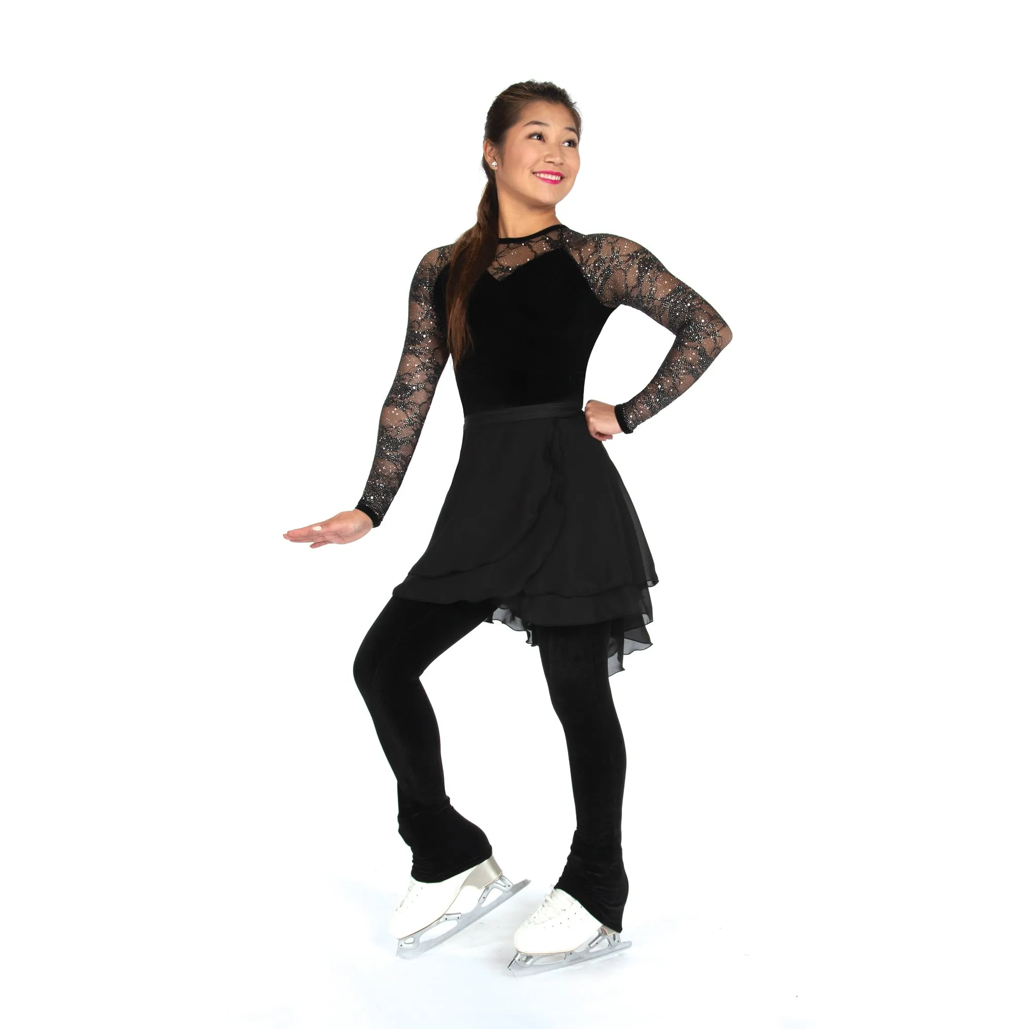 Competition Figure Skating Black Glitter Lace 1-Piece