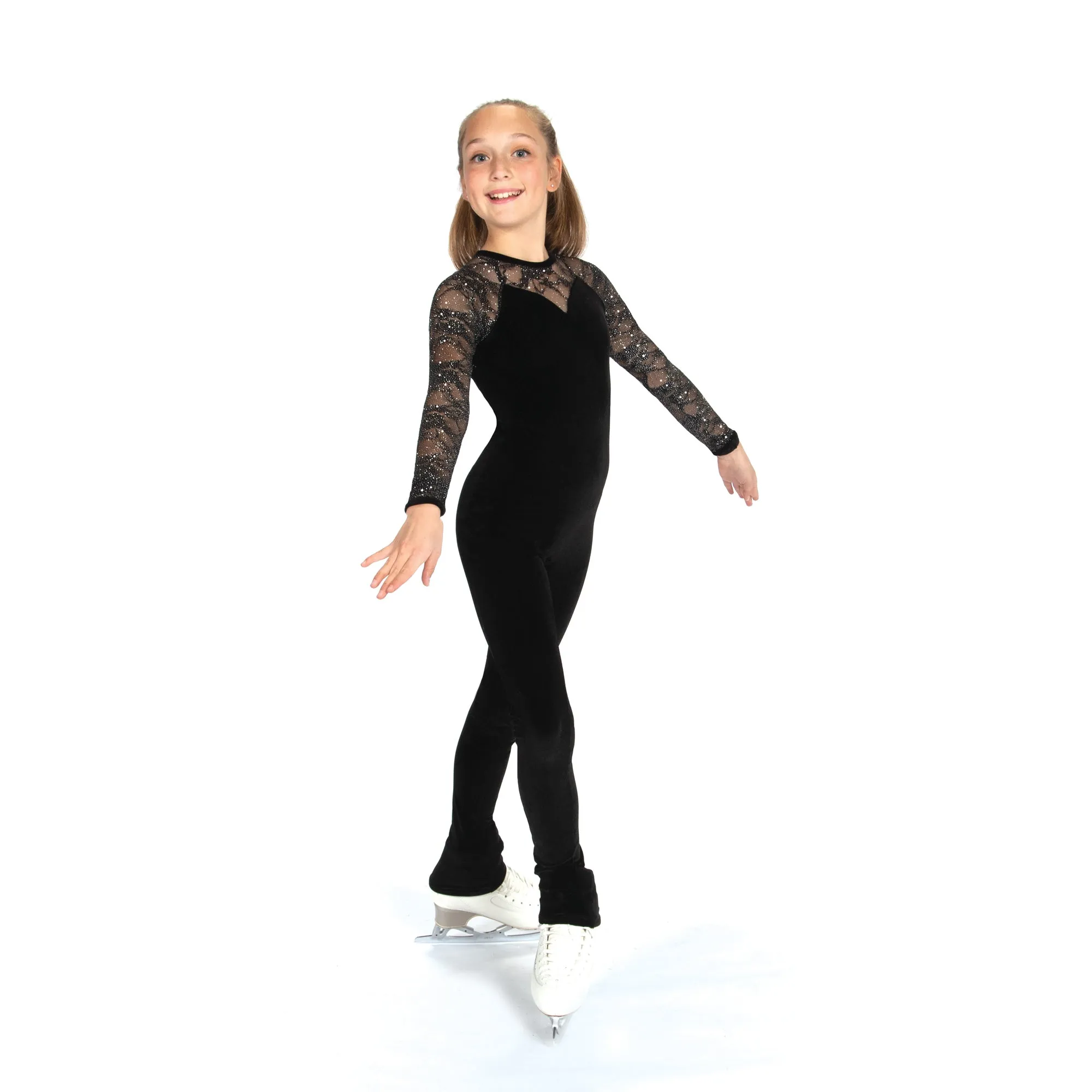 Competition Figure Skating Black Glitter Lace 1-Piece
