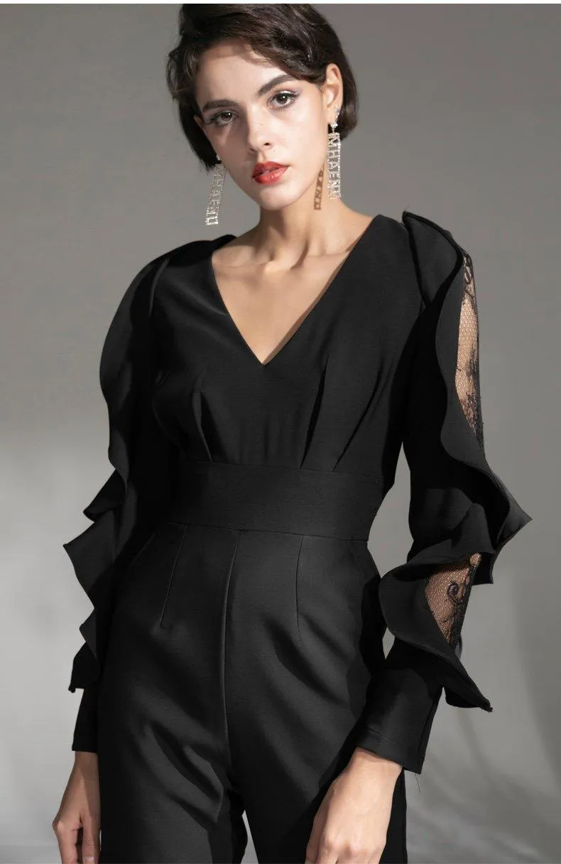 Concave shapely custom simple black evening dress jumpsuit - Dino