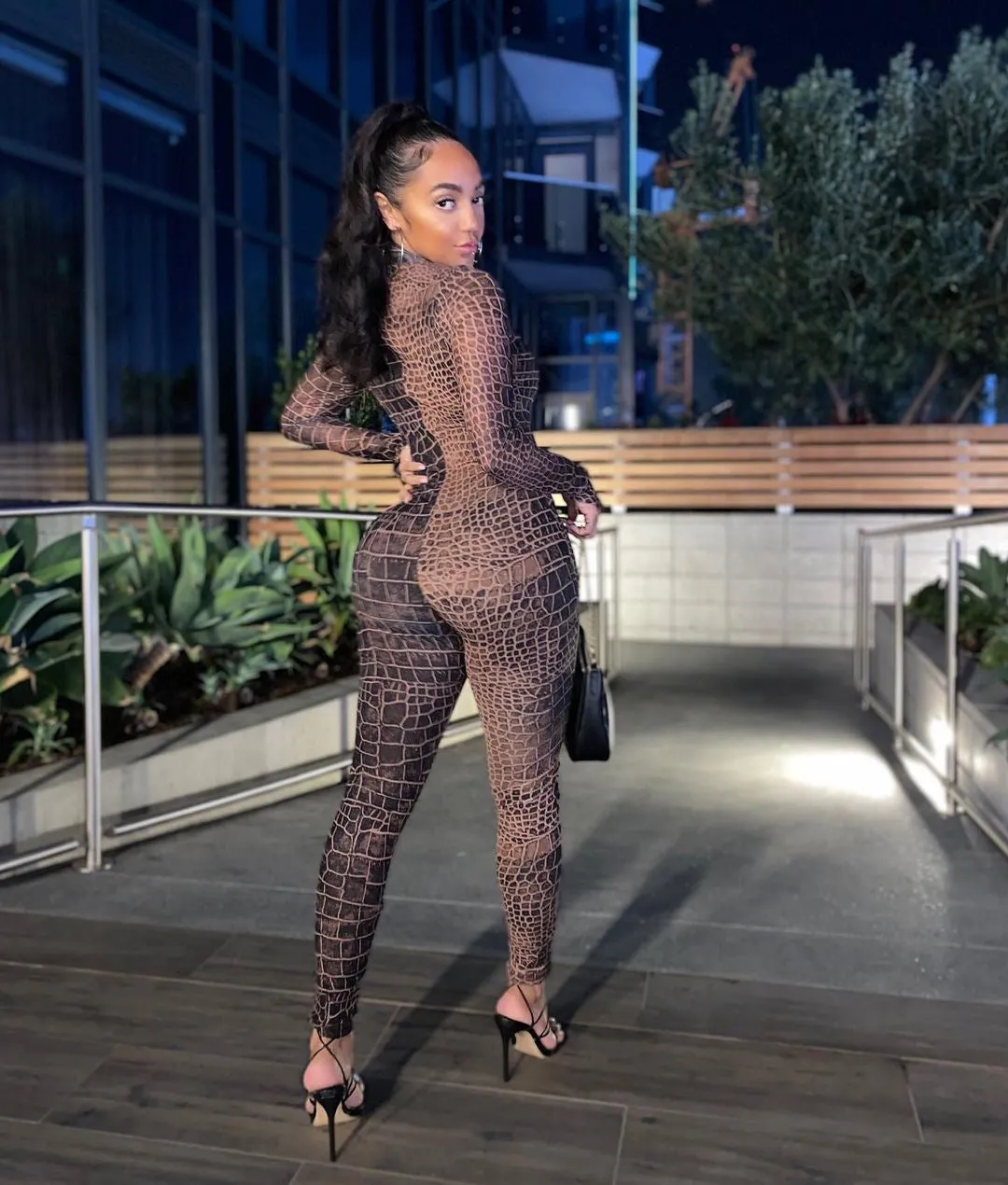 Crocodile Skin Pattern Mesh Bodysuit