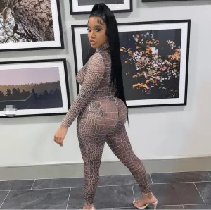 Crocodile Skin Pattern Mesh Bodysuit