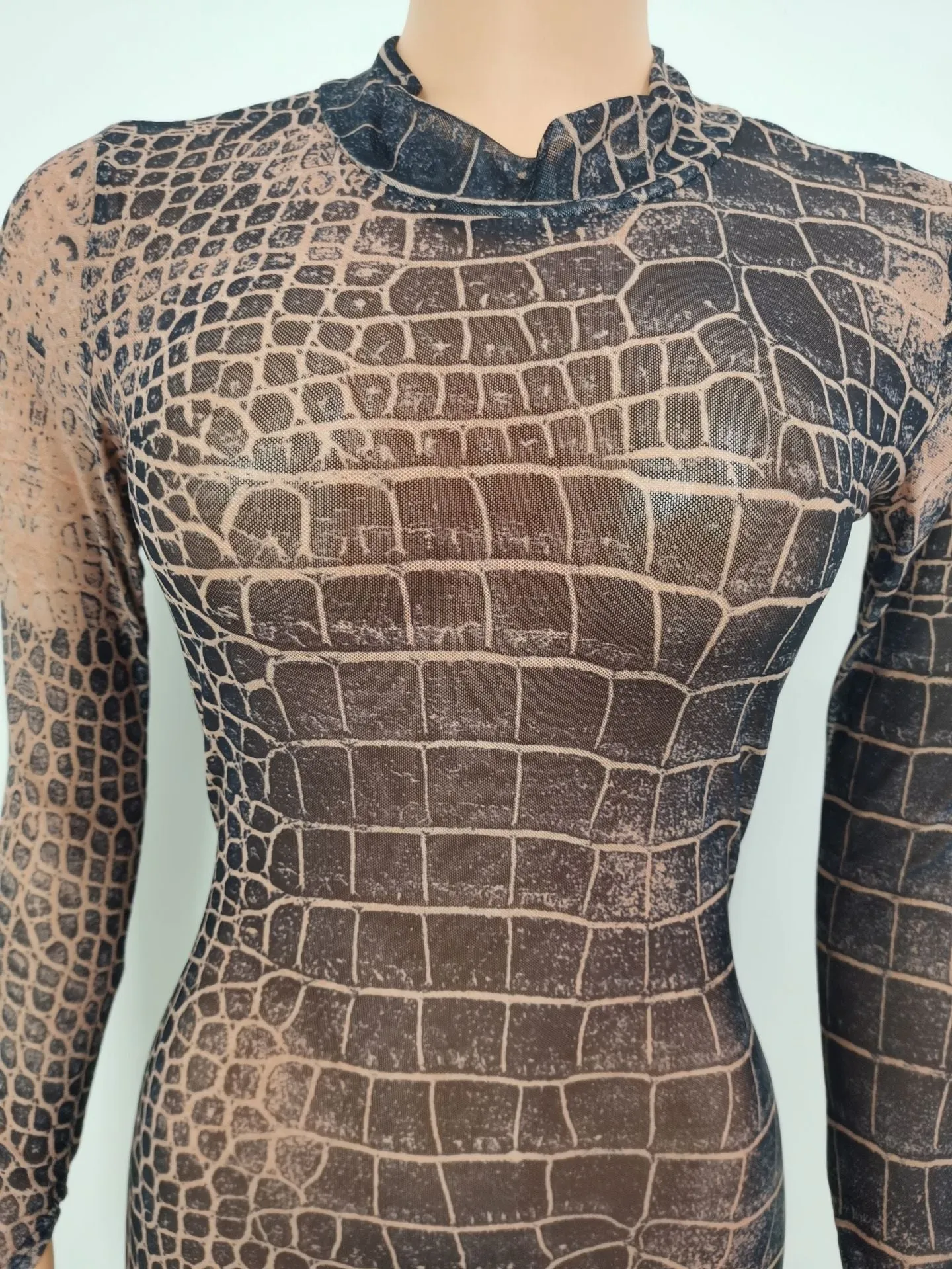 Crocodile Skin Pattern Mesh Bodysuit